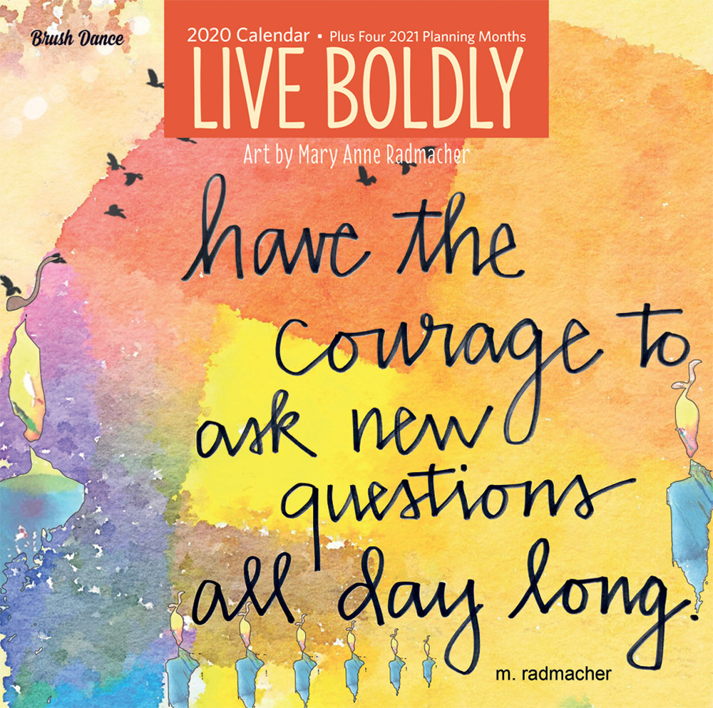 Live Boldly 2020 12 x 12 Inch Monthly Square Wall Calendar by Brush Dance, Artwork Art Calligraphy