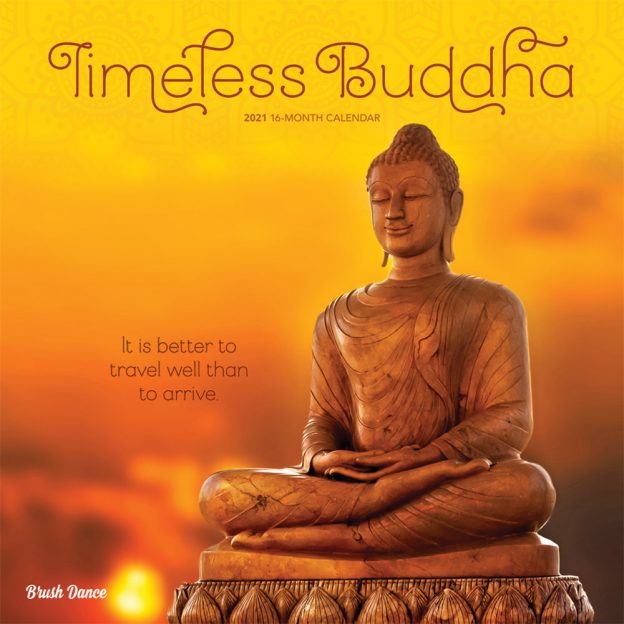Timeless Buddha 2021 12 x 12 Inch Monthly Square Wall Calendar by Brush Dance, Inspiration Thailand Peace