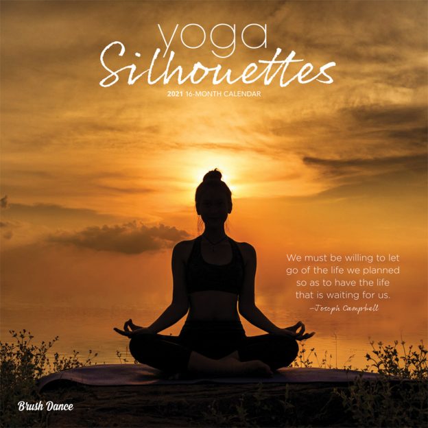 Yoga Silhouettes 2021 12 x 12 Inch Monthly Square Wall Calendar by Brush Dance, Inspiration Meditation Namaste