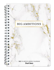 Big Ambitions Marble 2021 6.9 x 9.8 Inch Weekly Karma Planner by Brush Dance, Art Artwork Motivation Inspiration