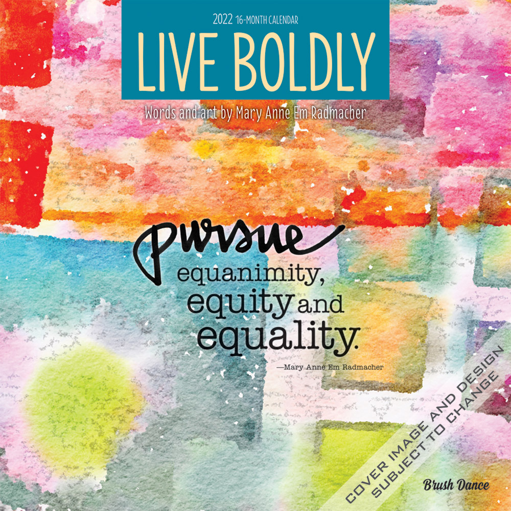 Live Boldly 2022 12 x 12 Inch Monthly Square Wall Calendar by Brush Dance, Artwork Calligraphy