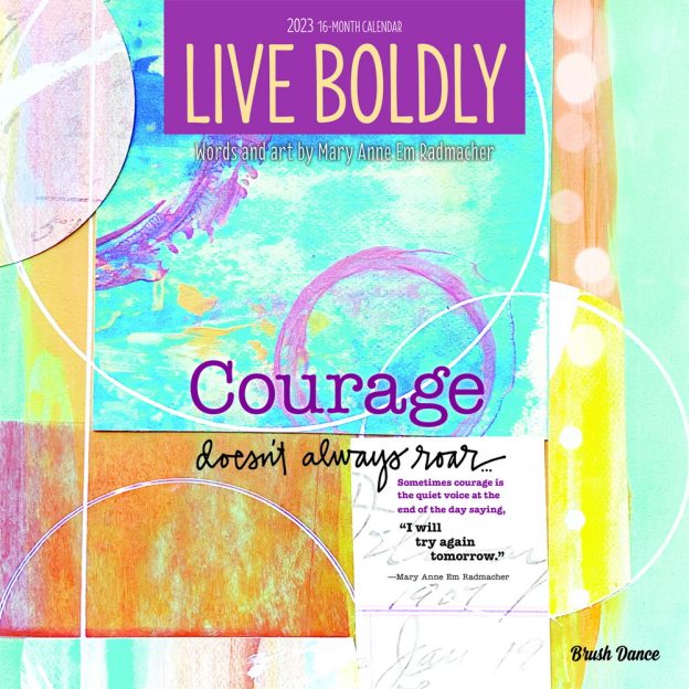 Live Boldly | 2023 12 x 24 Inch Monthly Square Wall Calendar | Brush Dance | Artwork Calligraphy