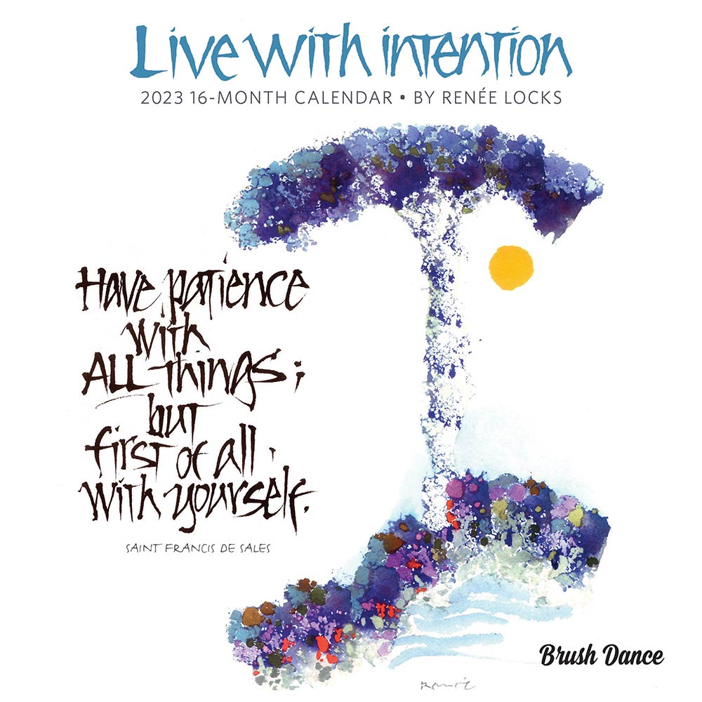 Live with Intention | 2023 7 x 14 Inch Monthly Mini Wall Calendar | Brush Dance | Art Paintings Inspiration Motivation