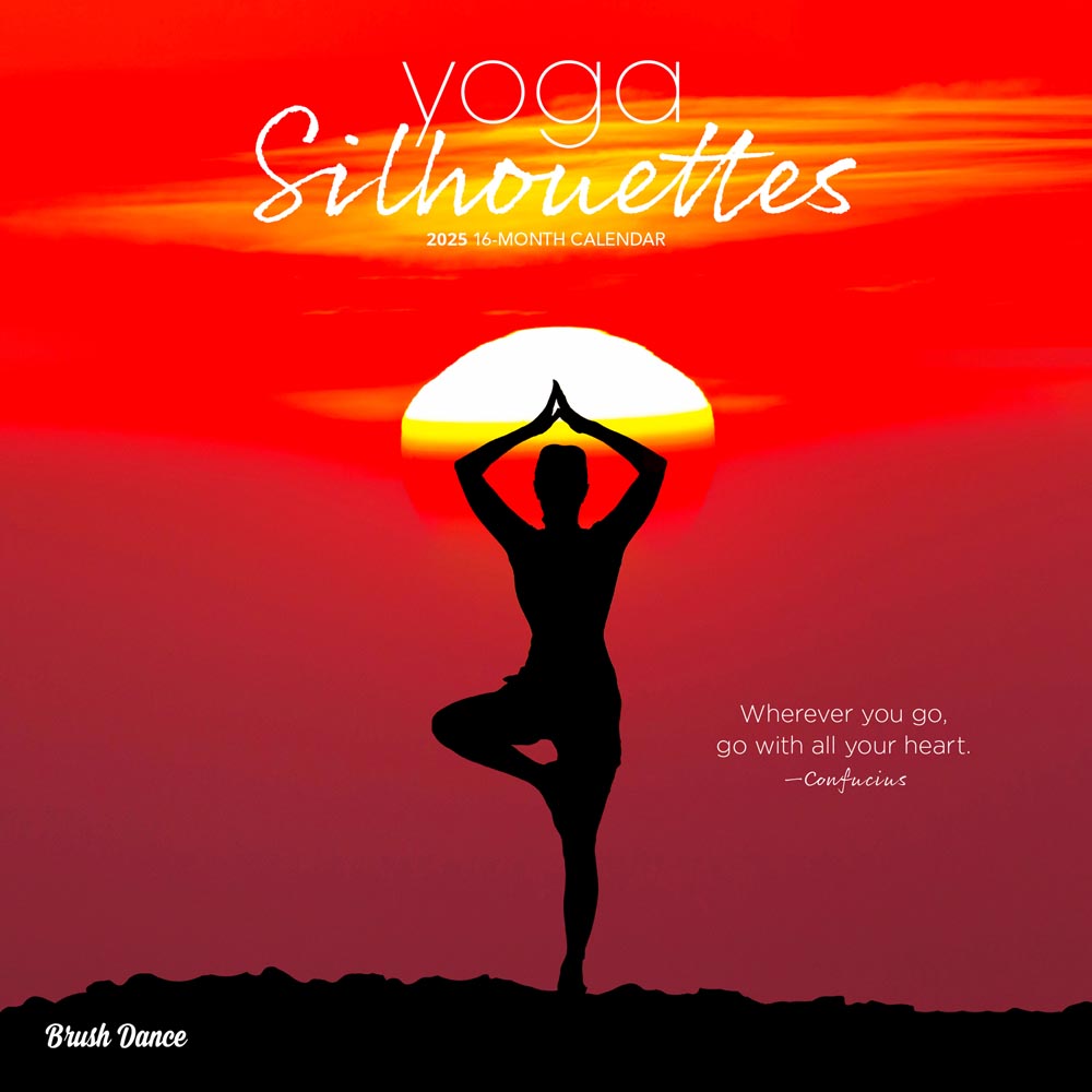 Yoga Silhouettes | 2025 12 x 24 Inch Monthly Square Wall Calendar | Plastic-Free | Brush Dance | Inspiration Meditation Namaste