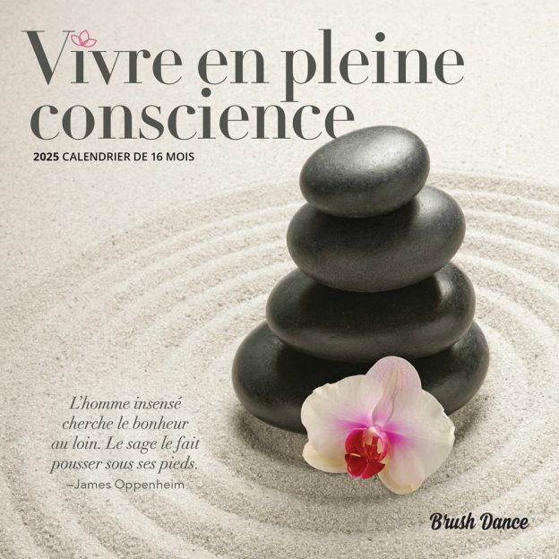 Vivre en Pleine Conscience | 2025 7 x 14 Inch Monthly Mini Wall Calendar | French Language | Brush Dance | Art Quotes Photography Inspiration