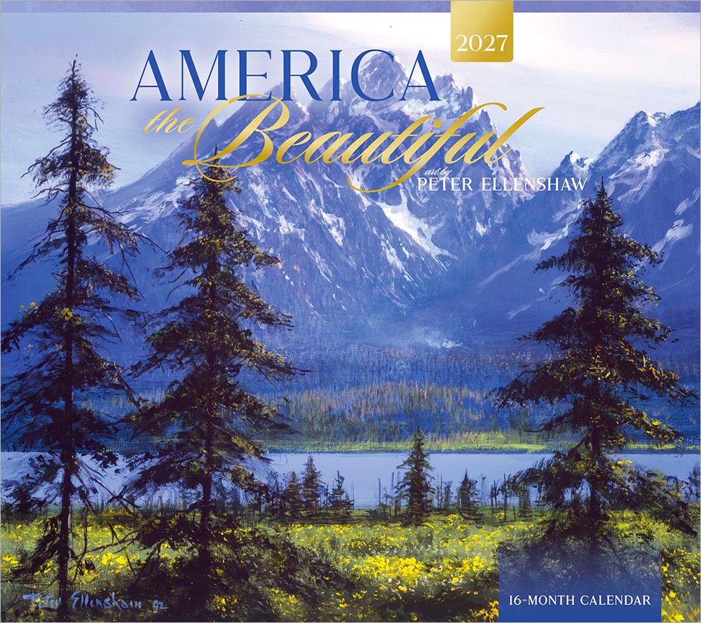 America the Beautiful | 2027 13.75 x 24 Inch (Hanging) Monthly Deluxe Wall Calendar | Featuring the Artwork of Peter Ellenshaw | Linen Envelope | Foil Stamped Cover | Brush Dance | USA United States Scenic Nature