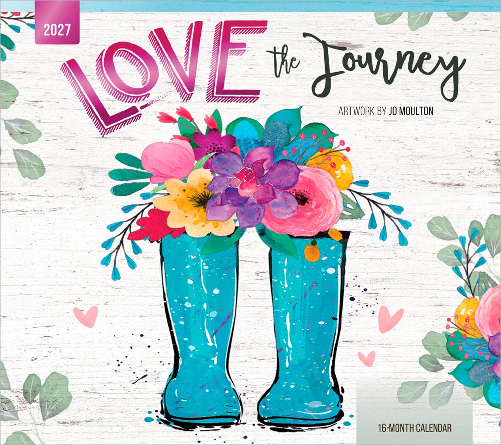 Love the Journey | 2027 13.75 x 24 Inch (Hanging) Monthly Deluxe Wall Calendar | Featuring the Artwork of Jo Moulton | Linen Envelope | Foil Stamped Cover | Brush Dance | Stationery Design Photography